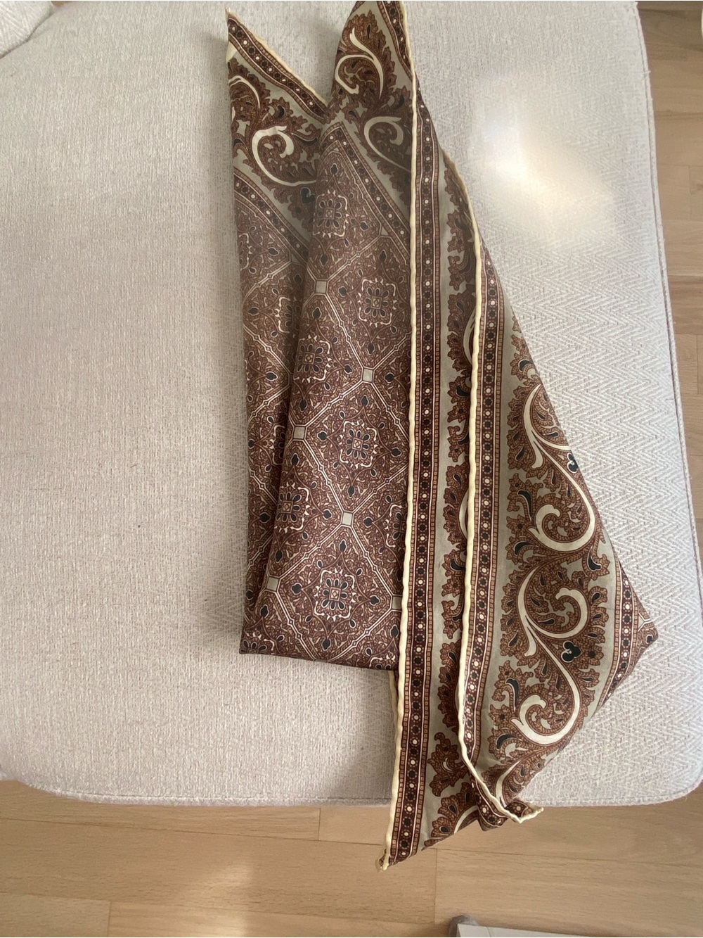 Vintage Christian Dior Silk Scarf Brown Light Green Paisley Print - Picture 2 of 7
